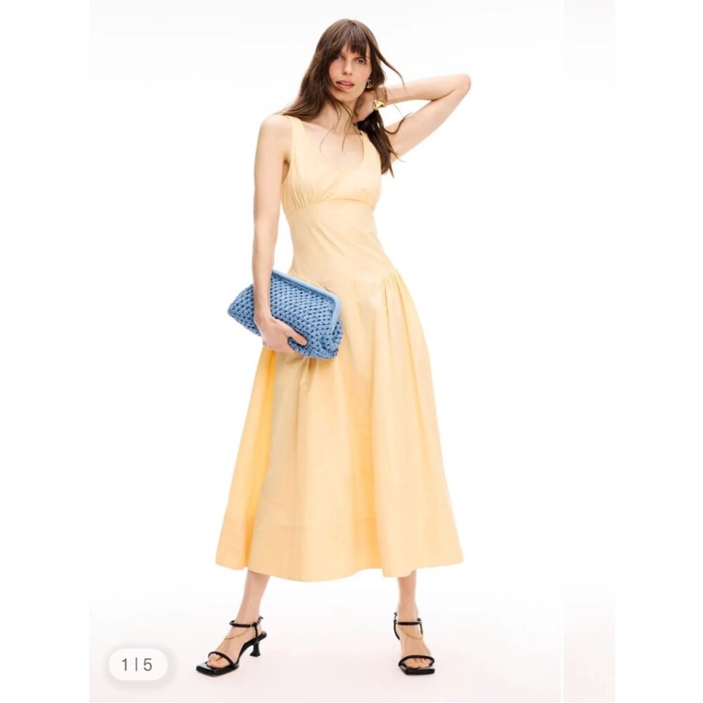 Proenza Schouler White Label- Kendall Pale Yellow Scoop-Neck Midi Dress Size 4